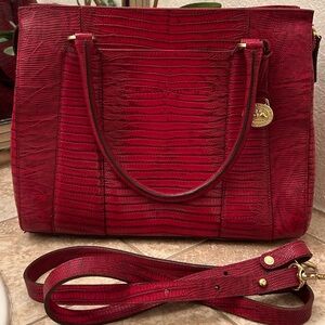 Brahmin Red Leather Lizard Embossed Satchel with Crossbody